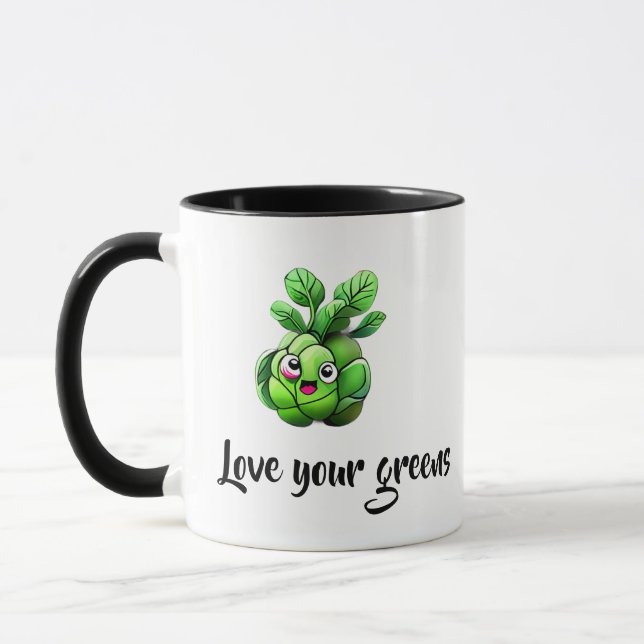Taza "Ama a tus verdes" es gracioso brote de Bruselas (Izquierda)