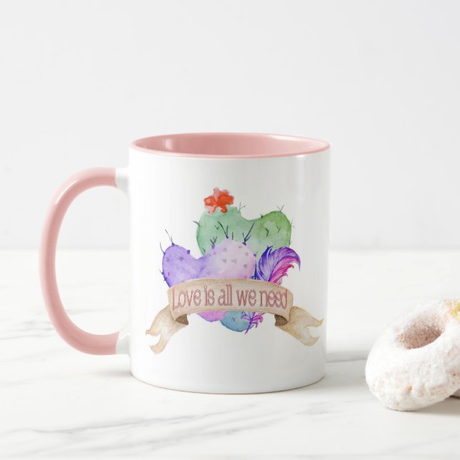 Taza Ama la acuarela de cactus (Con donut)