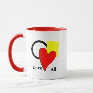 Taza Ama todos los corazones cuadrados círculos de colo