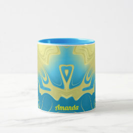 Taza AMANDA ~ Zany 3D Fractal ~ amarillo azul 3D