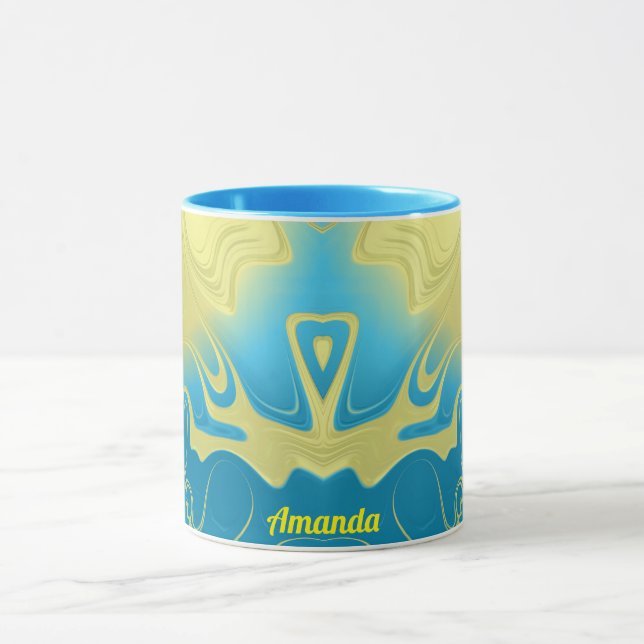 Taza AMANDA ~ Zany 3D Fractal ~ amarillo azul 3D (Centro)