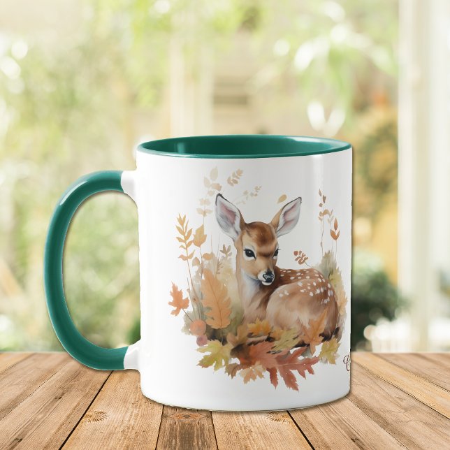 Taza Amanecer de ciervo en hojas de otoño (Subido por el creador)