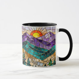 Taza Amanecer Montaña Vidrio Emplomado 