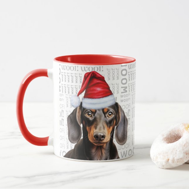 Taza Amante de Dachshund Liso Adorable Navidad (Con donut)