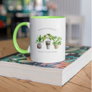 Taza Amante de las Plantas Acuarela Macetas con Monogra