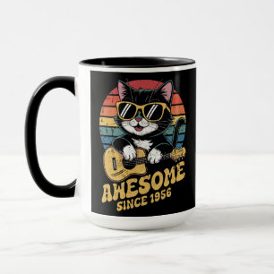 Taza Amante de los Gatos 1956 Cumpleaños Vintage Ukulel