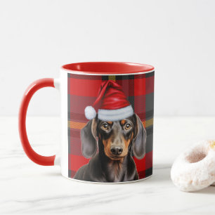 Taza Amante de los perros Plaid Rojo Liso Dachshund Fie