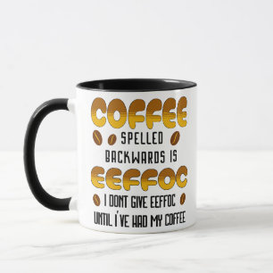 Taza Amante del café con ortografía hacia atrás