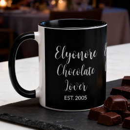 Taza Amante del Chocolate Blanco Escritura Nombre Perso