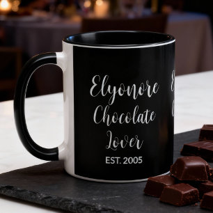 Taza Amante del Chocolate Blanco Escritura Nombre Perso