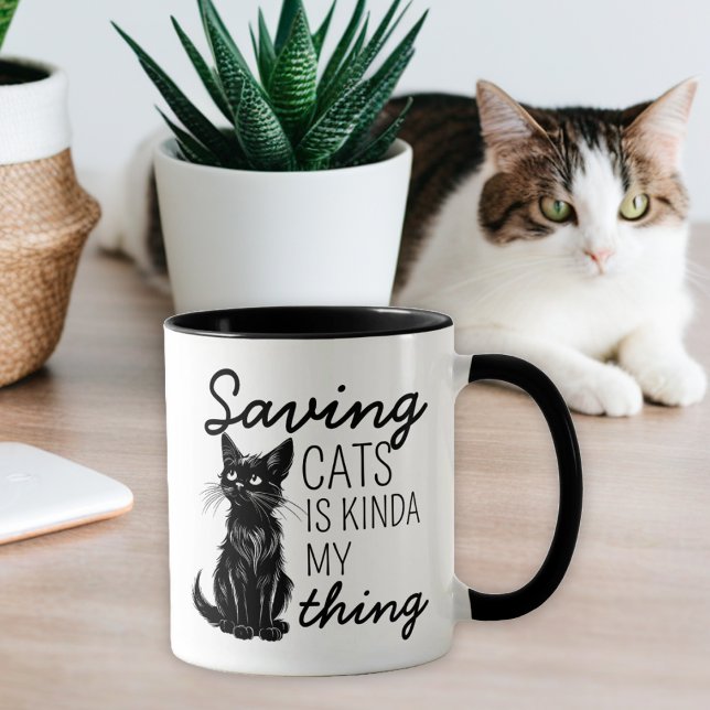 Taza Amante del gato para los gatos que ahorran negro (Subido por el creador)