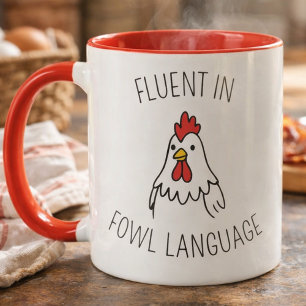 Taza Amante Divertido de Pollos Fluido en Lenguaje