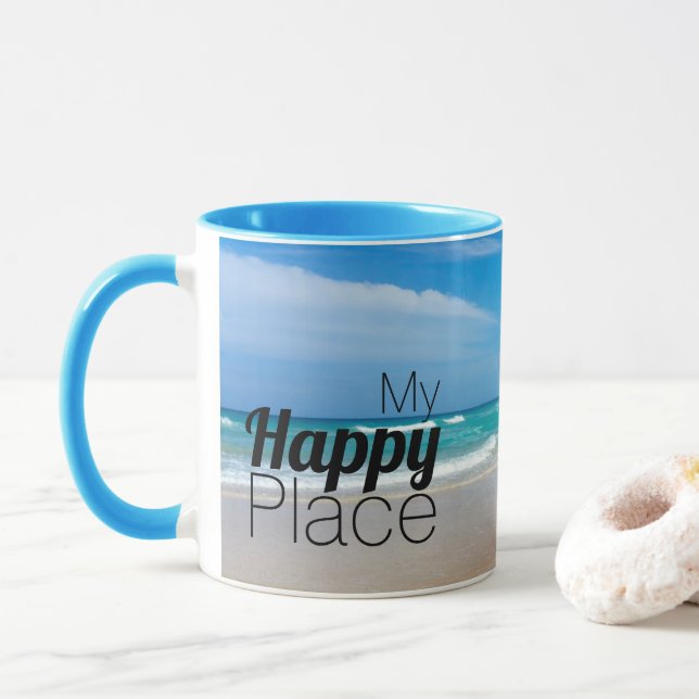 Taza Amantes de la playa Inspiradora, mi lugar feliz (Con donut)