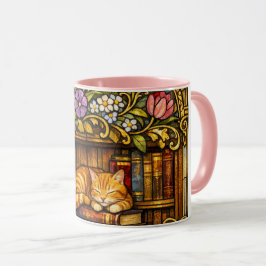 Taza Amantes de Libros y Gatos Durmiendo Falso Vidrio T