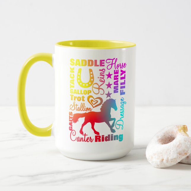 Taza Amantes del caballo colorido (Con donut)
