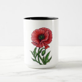 Taza Amapola roja, acuarela y tinta