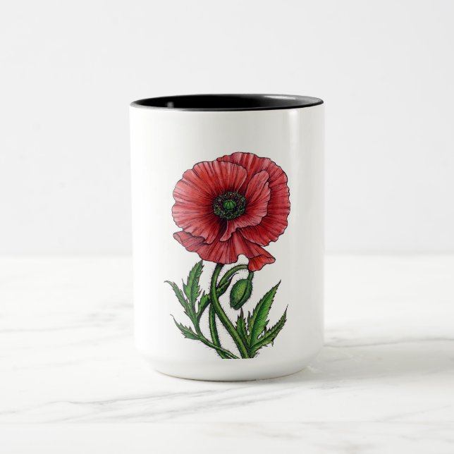Taza Amapola roja, acuarela y tinta (Centro)