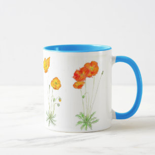 Taza Amapolas de Islandia anaranjadas y amarillas,