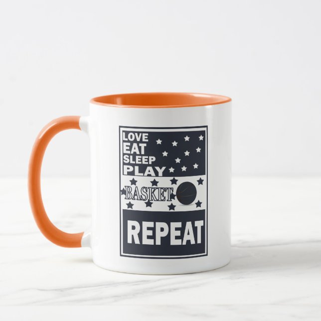 Taza Amar a comer dormir jugar a baloncesto repetir (Izquierda)
