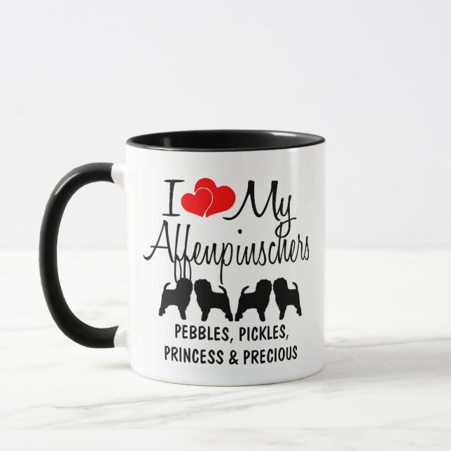 Taza Amar a mis cuatro perros Affenpinscher (Izquierda)