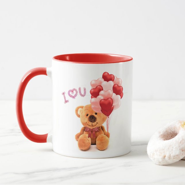 Taza Amar a Valentine Teddy Bear con café globo (Con donut)
