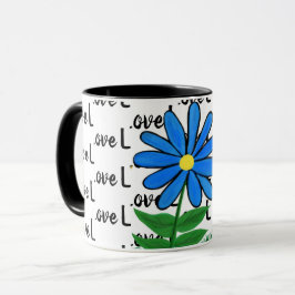 Taza Amar la margarita amarilla azul