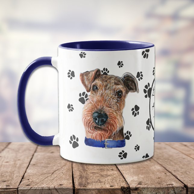 Taza Amar mi huella digital de perro de Airedale Terrie (Subido por el creador)