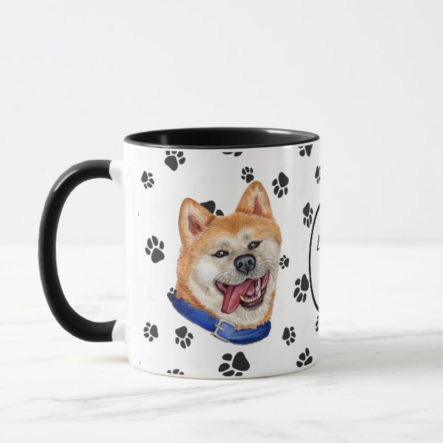 Taza Amar mi huella digital de perro de Akita (Izquierda)
