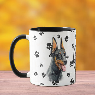 Taza Amar mi huella digital de perro de Doberman Pinsch