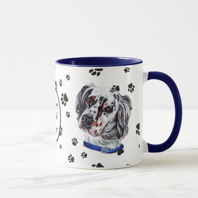Taza Amar mi huella digital de perro de Setter Inglés (Derecha)