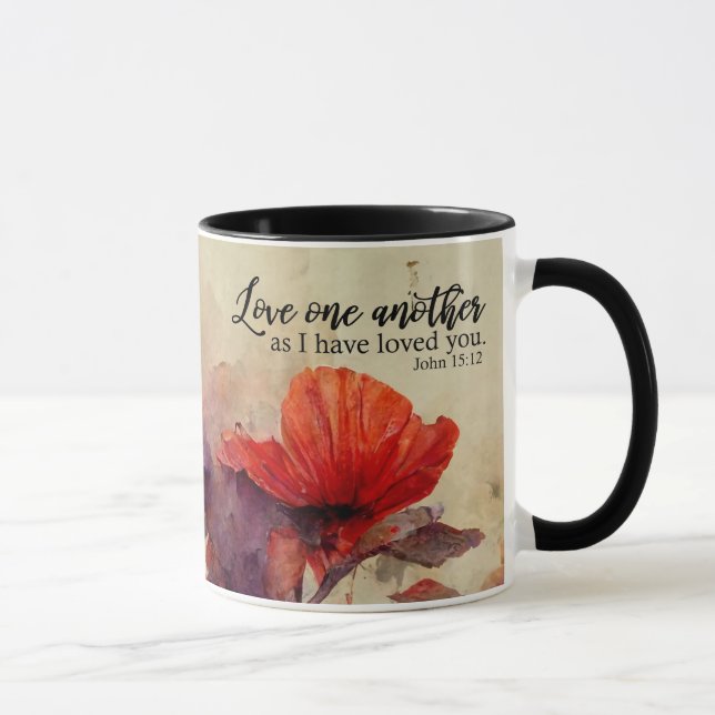 Taza Amar mutuamente la Biblia Verse Floral Púrpura Roj (Derecha)