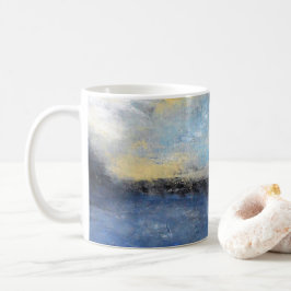 Taza amarilla azul del extracto de la playa