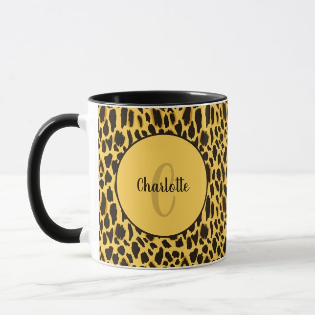 Taza Amarillo Chic y Estampado de Leopardo Cheetah Pers (Izquierda)
