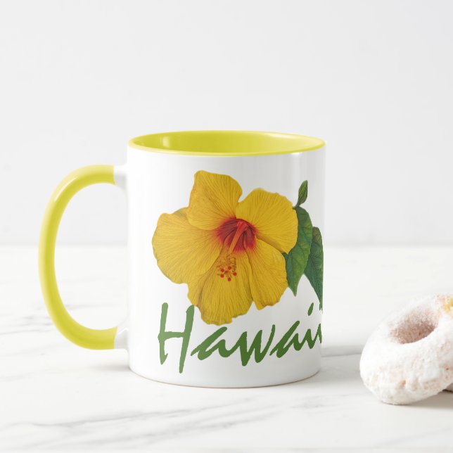 Taza Amarillo Hibiscus Hawaii Mug (Con donut)
