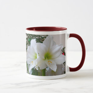 Taza Amaryllis blanco y árbol de Navidad