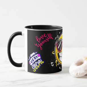Taza ámate a ti mismo Cara sonriente divertida Diseño g