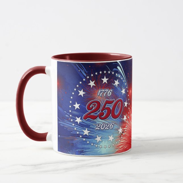 Taza America’s 250th Birthday Graphic Fireworks Clouds (Izquierda)