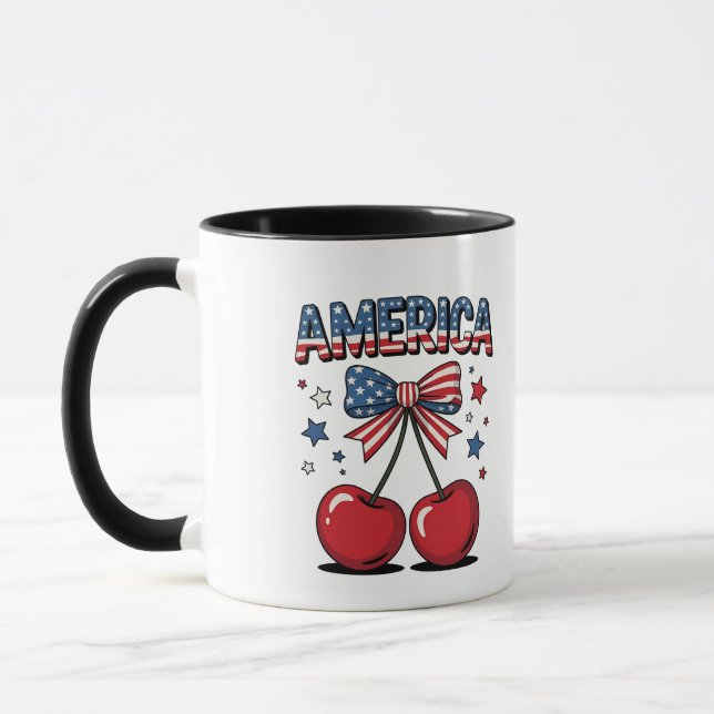 Taza American Coquette Bow Cherry Aesthetic USA Flag (Izquierda)