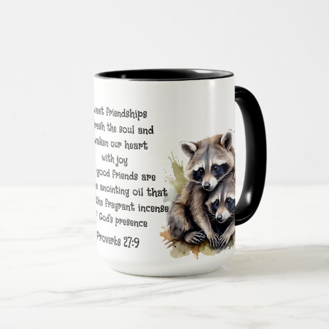 Taza Amigo lindo Raccoons Proverbs Cita de amistad (Anverso derecho)