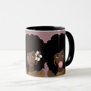 Taza Amigos de las mujeres negras, enfadadas, florales,