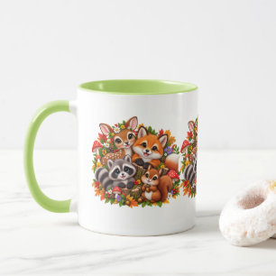 Taza Amigos encantadores del bosque: zorro, mapache, ci