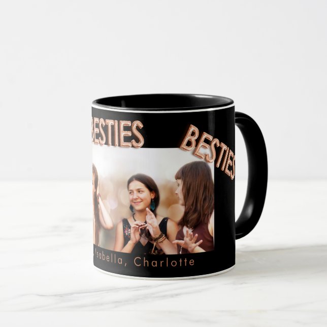 Taza Amigos para siempre rosa negro foto de oro (Anverso derecho)