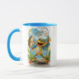 Taza Amistad acuática: Rana con pescado en agua