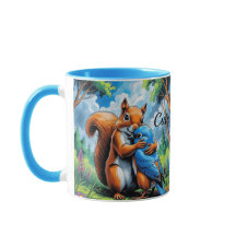 Amistad entre ardilla y ave azul