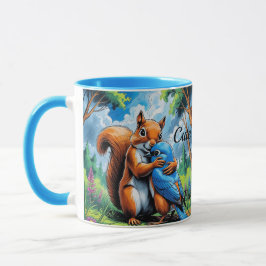 Taza Amistad entre ardilla y ave azul