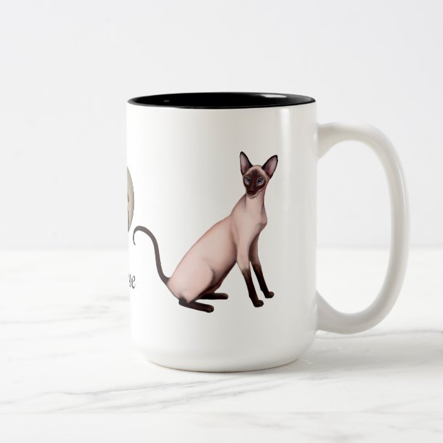 Taza amistosa del personalizable del gato siamés (Derecha)