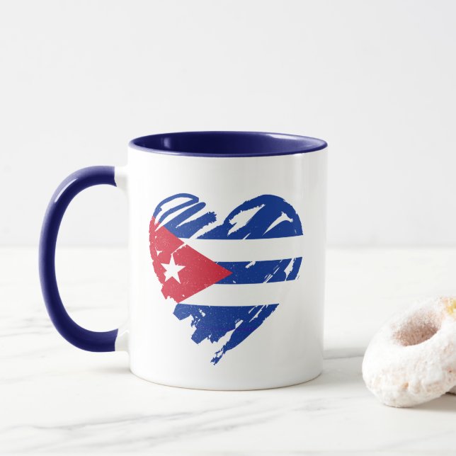 Taza Amo a Cuba - Corazón de la bandera cubana (Con donut)