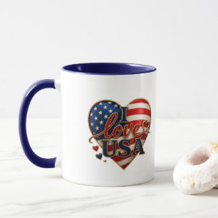 Taza Amo a Estados Unidos Corazón Patriótico Bandera Am