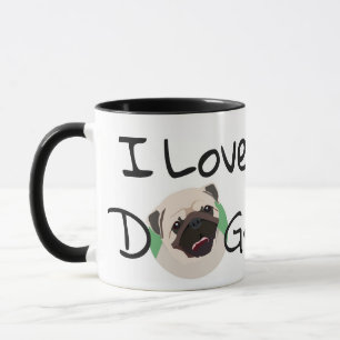 Taza Amo a los perros Pug Personalizado y corazón