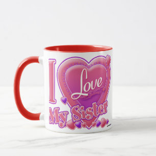 Taza Amo a mi hermana rosa/morada - corazón